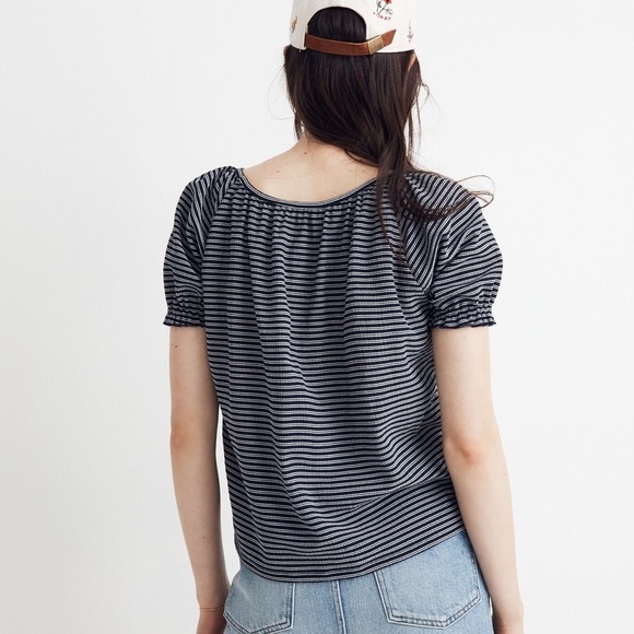 MADEWELL Texture & Thread Peasant Shirt in Stripe Short Fitted Sleeve Top - Picture 3 of 9